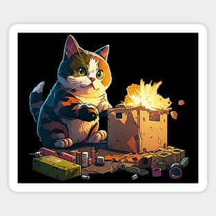 A cat the pyromaniac Magnet